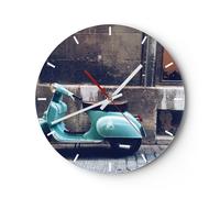 Horloge murale en verre 40x40cm Silencieuse scooter rue Wall Clock Decoration