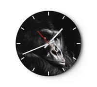 Horloge murale en verre 40x40cm Silencieuse Singe Gorille Portrait Wall Clock