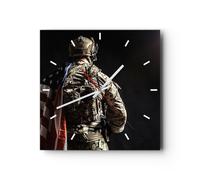 Horloge murale en verre 40x40cm Silencieuse soldat armée Wall Clock Decoration