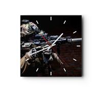 Horloge murale en verre 40x40cm Silencieuse soldat fusil Wall Clock Decoration