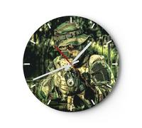 Horloge murale en verre 40x40cm Silencieuse soldat fusil Wall Clock Decoration