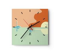 Horloge murale en verre 40x40cm Silencieuse Soleil Voilier Lanterne Wall Clock