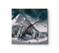 Horloge murale en verre 40x40cm Silencieuse Sombre Ciel Montagne Wall Clock