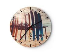 Horloge murale en verre 40x40cm Silencieuse Surf Plage Planche Wall Clock