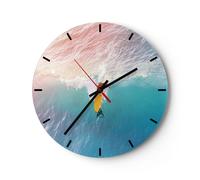 Horloge murale en verre 40x40cm Silencieuse Surf Vague Lumière Wall Clock