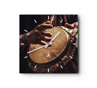 Horloge murale en verre 40x40cm Silencieuse Tambour Inde Musicien Wall Clock