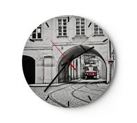 Horloge murale en verre 40x40cm Silencieuse Tchèque Tramway Prague Wall Clock