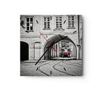 Horloge murale en verre 40x40cm Silencieuse Tchèque Tramway Prague Wall Clock