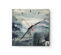 Horloge murale en verre 40x40cm Silencieuse Tempête Montagnes Voilier Wall Clock