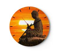 Horloge murale en verre 40x40cm Silencieuse temple Bouddha Wall Clock Decoration