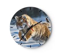 Horloge murale en verre 40x40cm Silencieuse tigre animal Wall Clock Decoration