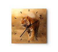 Horloge murale en verre 40x40cm Silencieuse tigre animal Wall Clock Decoration