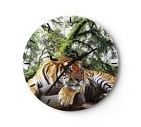 Horloge murale en verre 40x40cm Silencieuse Tigre Jungle Repos Wall Clock