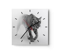Horloge murale en verre 40x40cm Silencieuse Tigre Monochrome Portrait Wall Clock