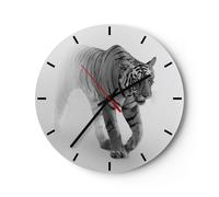 Horloge murale en verre 40x40cm Silencieuse Tigre Monochrome Portrait Wall Clock