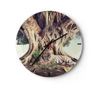 Horloge murale en verre 40x40cm Silencieuse Tigre Sauvage Arbre Wall Clock