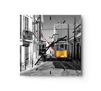 Horloge murale en verre 40x40cm Silencieuse Tram Portugal Lisbonne Wall Clock