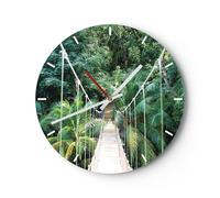 Horloge murale en verre 40x40cm Silencieuse Tropique Jungle Pont Wall Clock