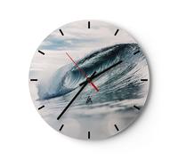 Horloge murale en verre 40x40cm Silencieuse Vague Mer Océan Wall Clock
