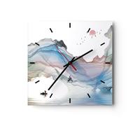 Horloge murale en verre 40x40cm Silencieuse Vagues Montagnes Fée Wall Clock