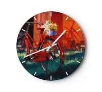 Horloge murale en verre 40x40cm Silencieuse vélo fleurs Wall Clock Decoration