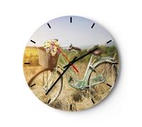 Horloge murale en verre 40x40cm Silencieuse Vélo Prairies Fleurs Wall Clock