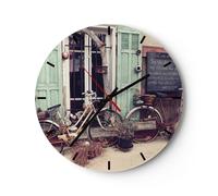 Horloge murale en verre 40x40cm Silencieuse Vélos Vintage Immeuble Wall Clock