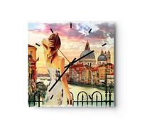Horloge murale en verre 40x40cm Silencieuse Venise pont eau Wall Clock