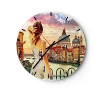 Horloge murale en verre 40x40cm Silencieuse Venise pont eau Wall Clock