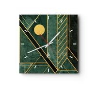 Horloge murale en verre 40x40cm Silencieuse Vert Pièce Géométrique Wall Clock