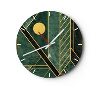 Horloge murale en verre 40x40cm Silencieuse Vert Pièce Géométrique Wall Clock