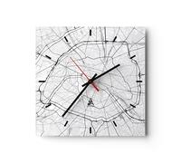 Horloge murale en verre 40x40cm Silencieuse Ville Carte Paris Wall Clock