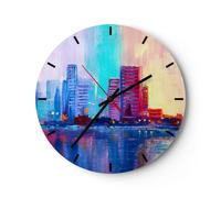 Horloge murale en verre 40x40cm Silencieuse ville maison rue Wall Clock