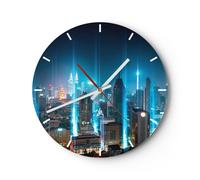 Horloge murale en verre 40x40cm Silencieuse ville nuit rue Wall Clock Decoration