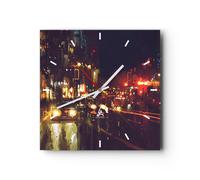 Horloge murale en verre 40x40cm Silencieuse ville nuit rue Wall Clock Decoration