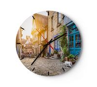 Horloge murale en verre 40x40cm Silencieuse ville rue chat Wall Clock Decoration