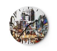 Horloge murale en verre 40x40cm Silencieuse ville rue maison Wall Clock