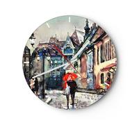 Horloge murale en verre 40x40cm Silencieuse ville rue maison Wall Clock