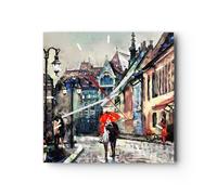 Horloge murale en verre 40x40cm Silencieuse ville rue maison Wall Clock