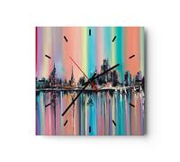 Horloge murale en verre 40x40cm Silencieuse ville vue eau Wall Clock Decoration