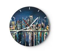 Horloge murale en verre 40x40cm Silencieuse ville vue eau Wall Clock Decoration