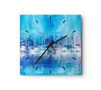 Horloge murale en verre 40x40cm Silencieuse ville vue eau Wall Clock Decoration