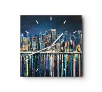 Horloge murale en verre 40x40cm Silencieuse ville vue eau Wall Clock Decoration