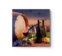 Horloge murale en verre 40x40cm Silencieuse vin vignoble été Wall Clock