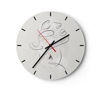 Horloge murale en verre 40x40cm Silencieuse Visage Ligne Esquisse Wall Clock