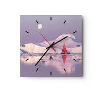 Horloge murale en verre 40x40cm Silencieuse Voilier Lune Glacier Wall Clock