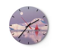Horloge murale en verre 40x40cm Silencieuse Voilier Lune Glacier Wall Clock