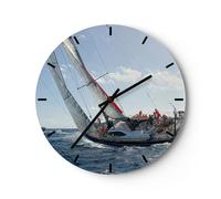 Horloge murale en verre 40x40cm Silencieuse voilier mer Wall Clock Decoration