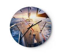 Horloge murale en verre 40x40cm Silencieuse voilier mer Wall Clock Decoration