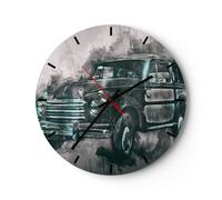 Horloge murale en verre 40x40cm Silencieuse voiture rétro Wall Clock Decoration